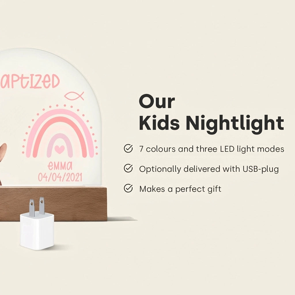 Personalized Baptism Night Light – Custom Name & Date