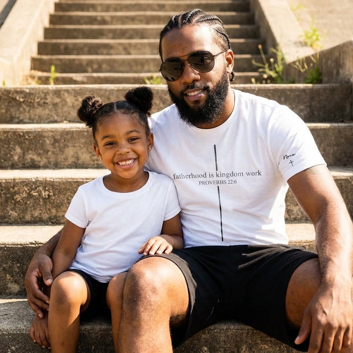 Personalized T-Shirt "Fatherhood is Kingdom Work" with Sleeve Print