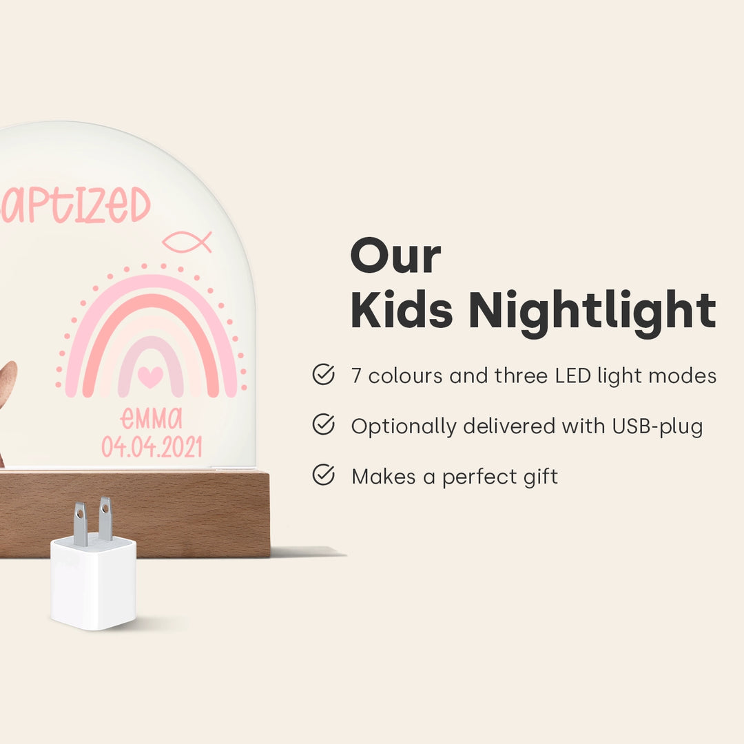 Personalized Baptism Night Light – Custom Name & Date