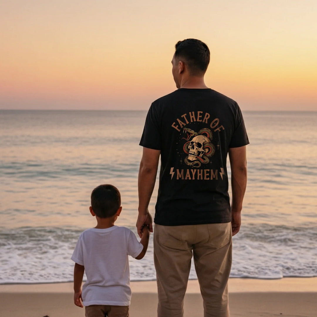 Personalized T-Shirt "Father of Mayhem" with Sleeve Print