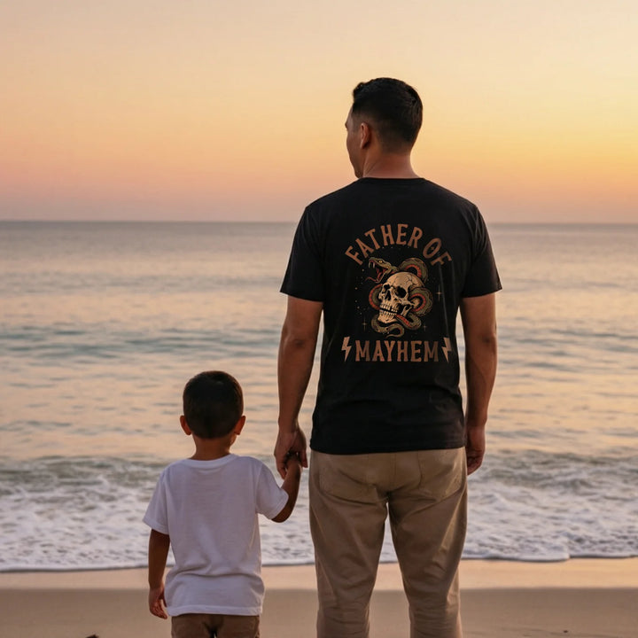 Personalized T-Shirt "Father of Mayhem" with Sleeve Print