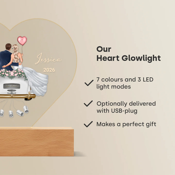 Personalized Heart Acrylic Light "Just Married" | Night Light, Decor Light, Glowlight