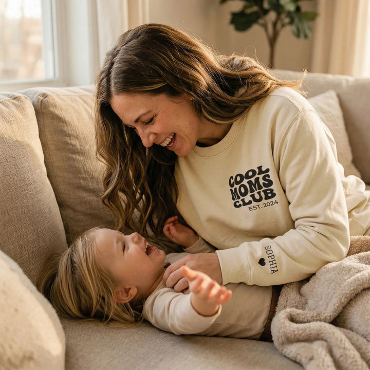 Personalized Sweater "Cool Moms Club" with Sleeve Print