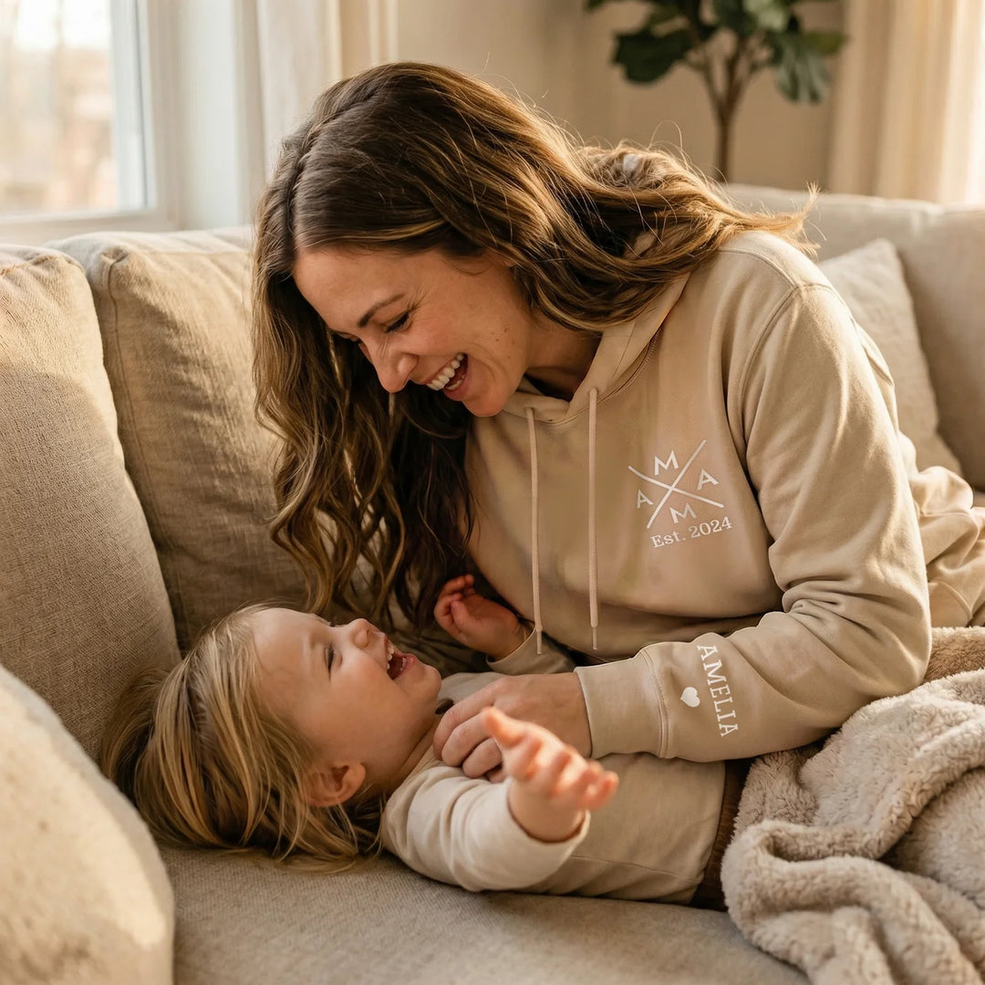 Personalized Hoodie "Mama Cross" with Sleeve Print