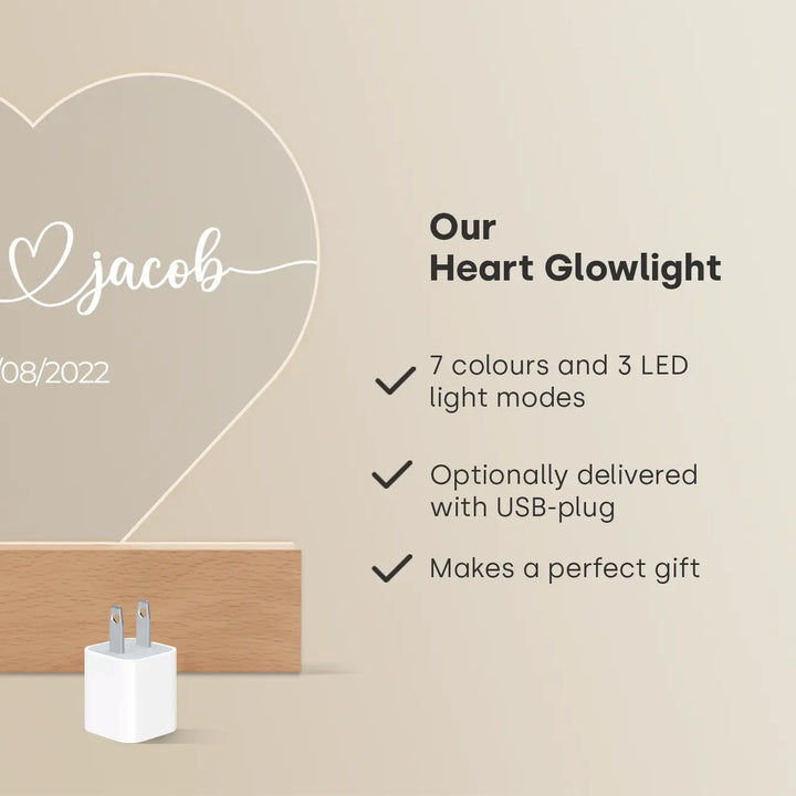 Personalized Heart Glowlight "Name & Date"