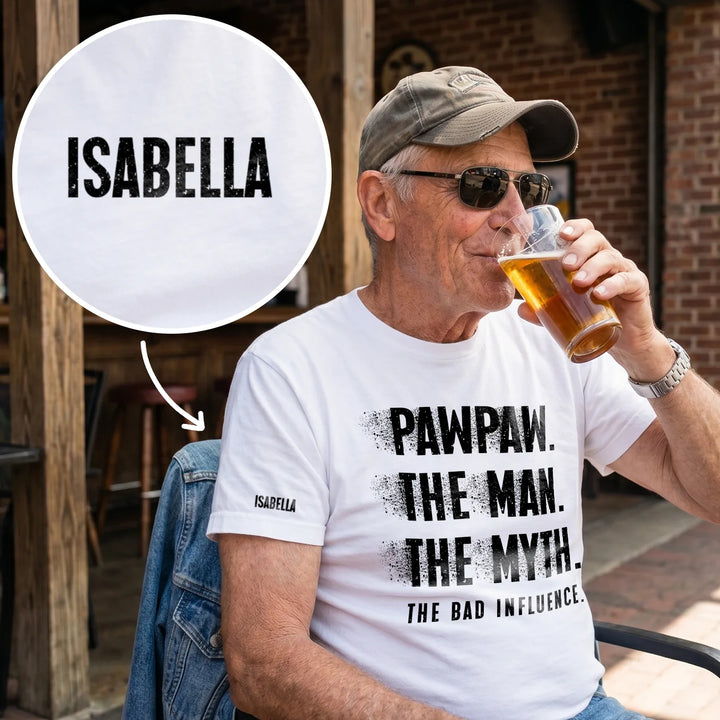 Personalized T‑Shirt "Bad Influence Grandpa" with Sleeve Print