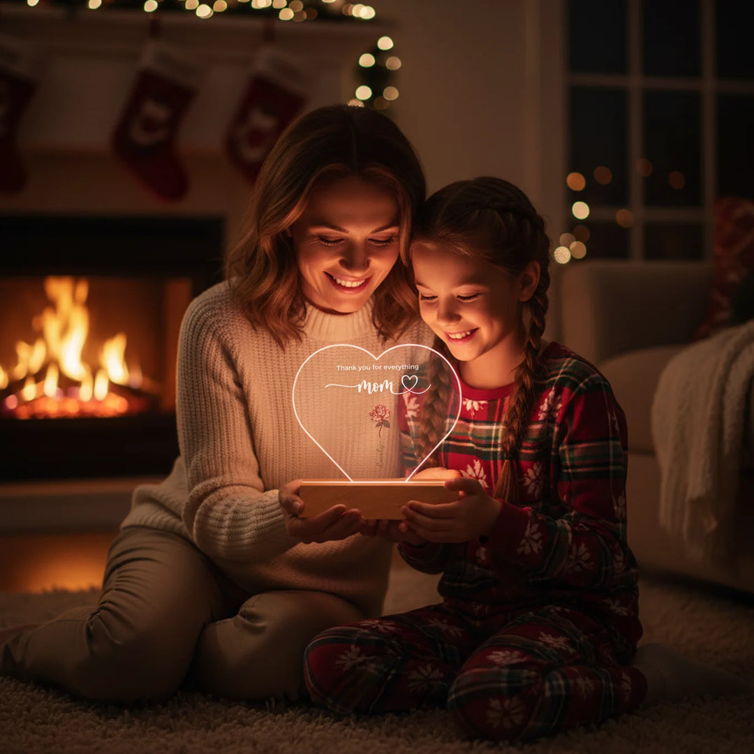 Personalized Heart-Shaped Acrylic Light "Flowers for Mom"